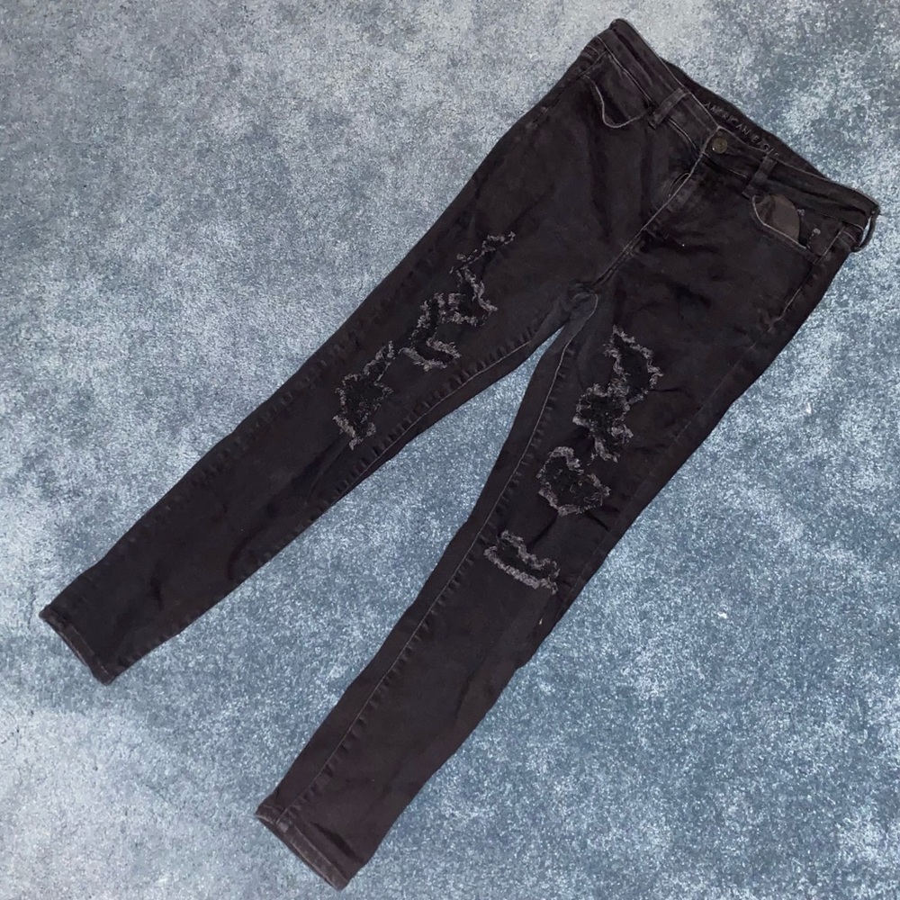 AEO Black Ripped Denim Jeans Size 12